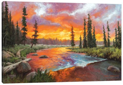 Sunset Bend Canvas Art Print - Rustic Décor