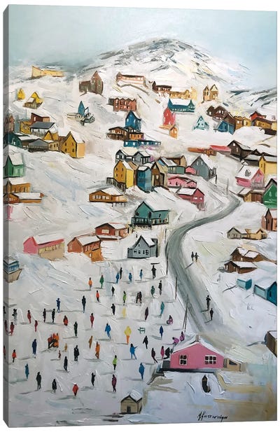 Snow Village Canvas Art Print - Village & Town Art