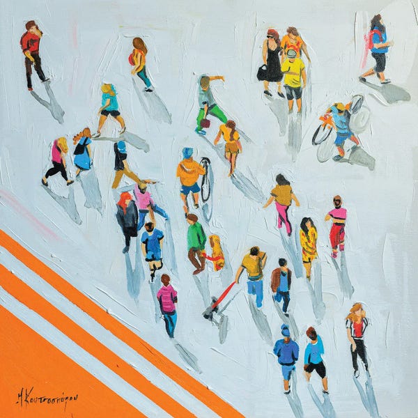 Large Minimalist Art - Canvas Prints: Walkers In Sunshine Day by Marina Koutsospyrou