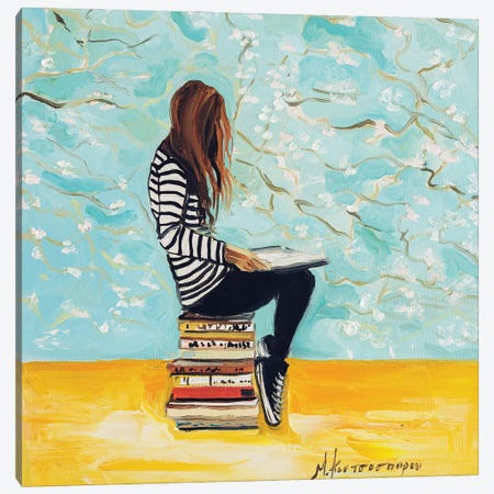 Girl Reading Canvas Print #MKP3} by Marina Koutsospyrou Canvas Artwork