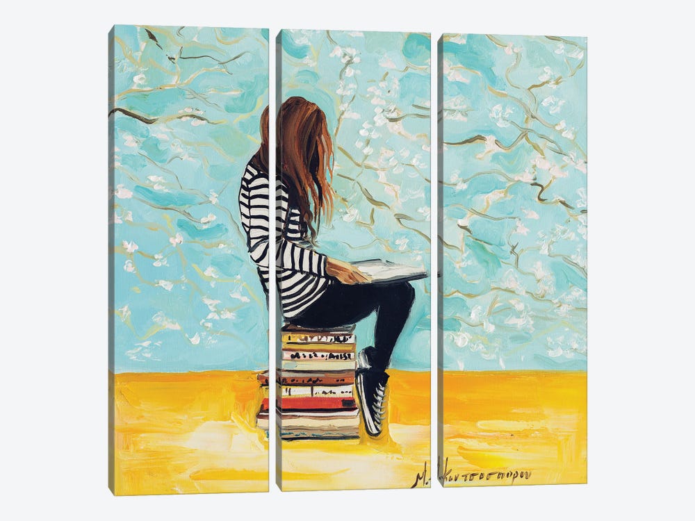 Girl Reading by Marina Koutsospyrou 3-piece Canvas Wall Art