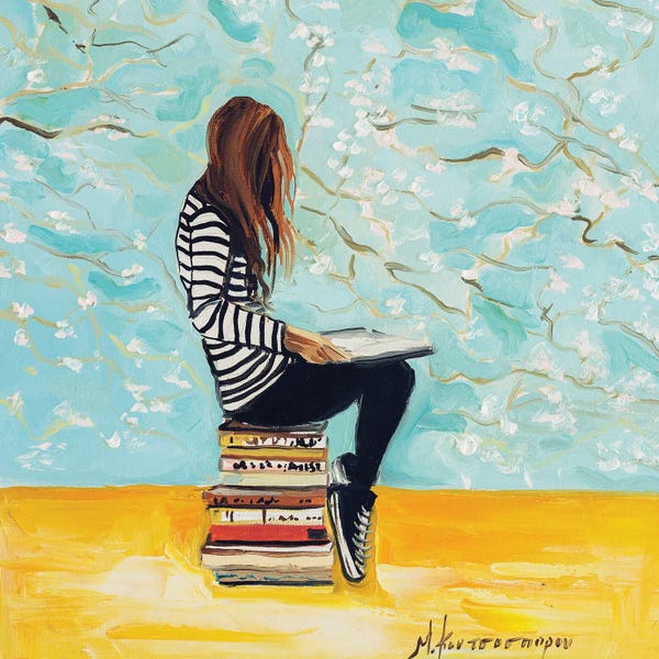 Cherry Trees: Girl Reading by Marina Koutsospyrou