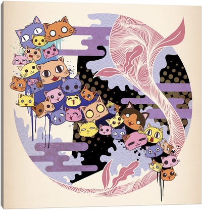 Kitty Cat Night Canvas Art Print - Kaibutsu Mash Collection