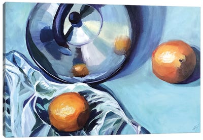 Turquoise And Oranges Canvas Art Print - Orange Art