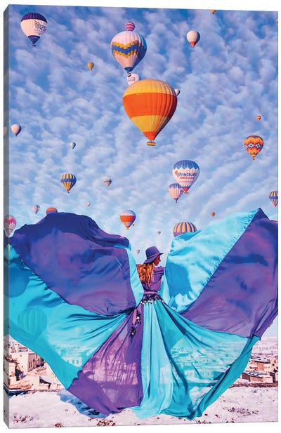 Blue Butterfly Canvas Art Print - Hot Air Balloon Art