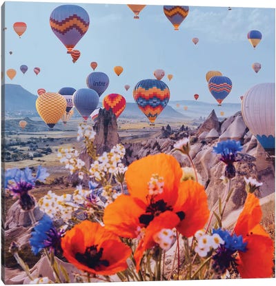 Flowers And Balloons Canvas Art Print - Hot Air Balloon Art