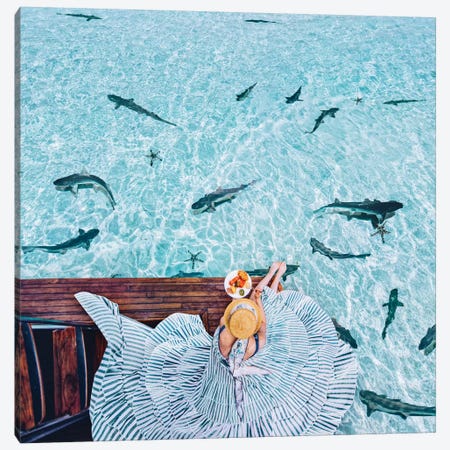 Breakfast With Sharks Canvas Print #MKV16} by Hobopeeba Canvas Print