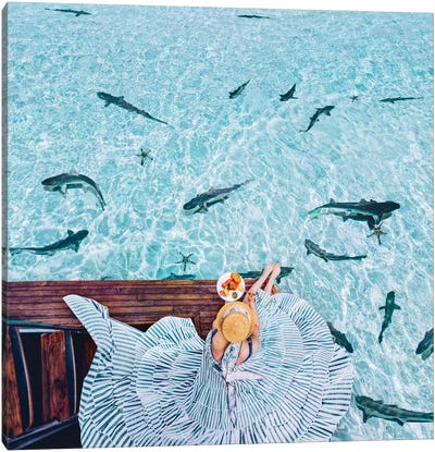 Breakfast With Sharks Canvas Art Print - Hobopeeba