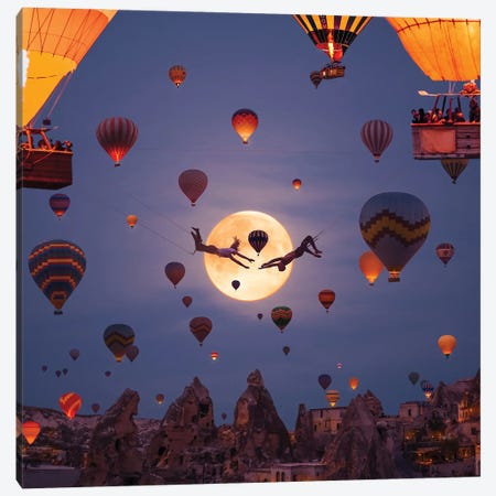 Full Moon Acrobat Balloons Canvas Print #MKV201} by Hobopeeba Canvas Print