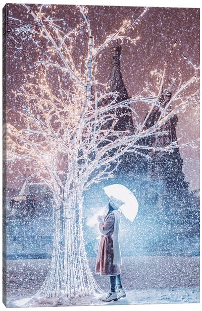 Magic Snowfall In Moscow Canvas Art Print - Russia Art