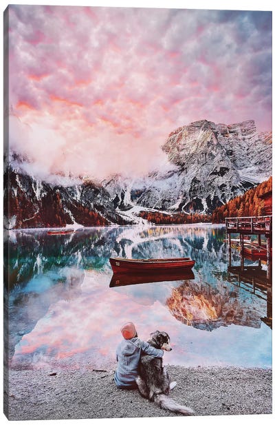One Beautiful Moment On Lago Di Braies Canvas Art Print - Siberian Husky Art