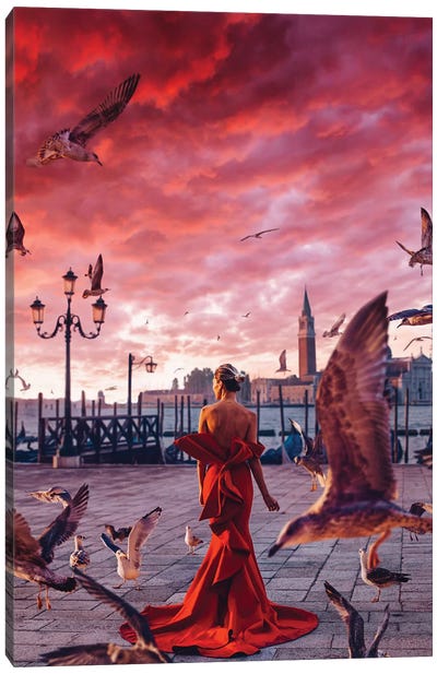 Red Morning In Venice Canvas Art Print - Women's Empowerment Art