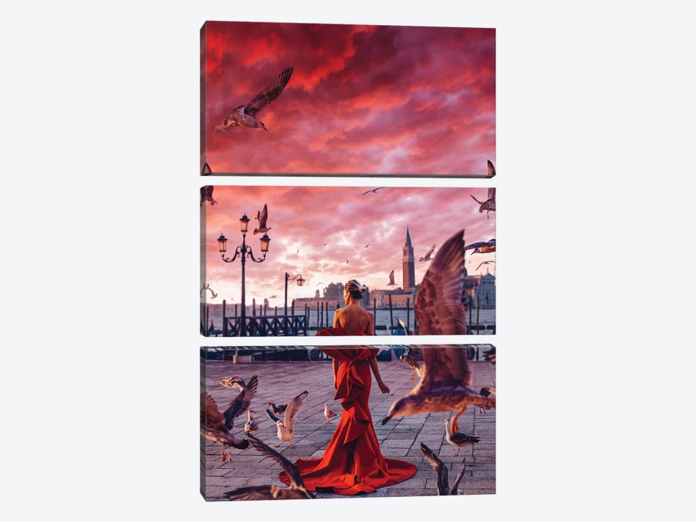 Red Morning In Venice by Hobopeeba 3-piece Canvas Wall Art