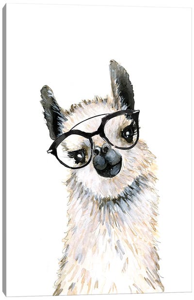 Llama With Glasses Canvas Art Print - Mercedes Lopez Charro