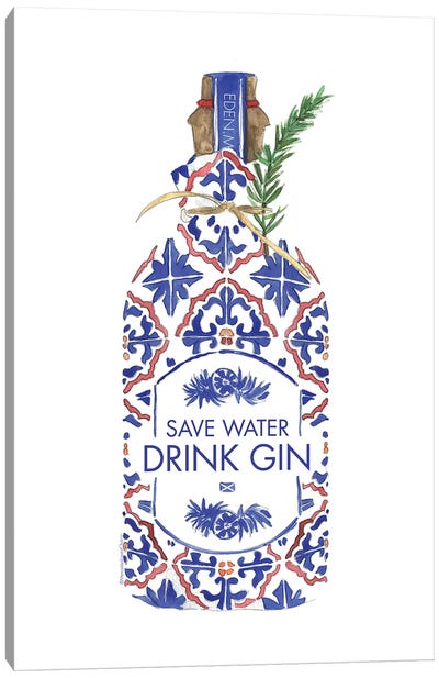 Save Water Drink Gin Canvas Art Print - Mercedes Lopez Charro