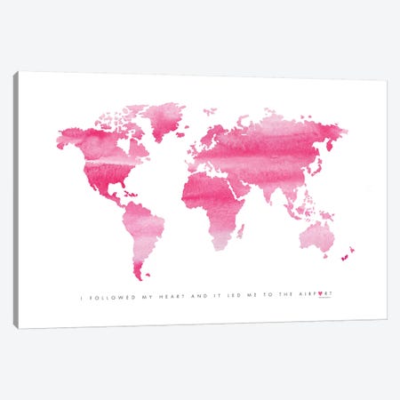 World Map Pink Canvas Print #MLC114} by Mercedes Lopez Charro Canvas Print