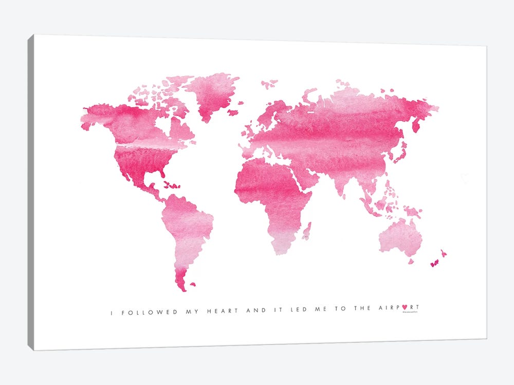 World Map Pink by Mercedes Lopez Charro 1-piece Canvas Wall Art