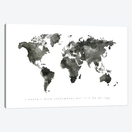 World Map Monochrome Canvas Print #MLC115} by Mercedes Lopez Charro Canvas Art Print