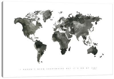 World Map Monochrome Canvas Art Print - Mercedes Lopez Charro