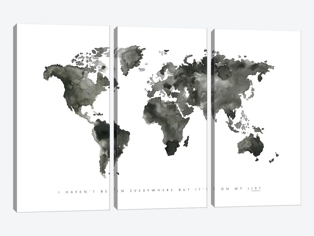 World Map Monochrome by Mercedes Lopez Charro 3-piece Canvas Art Print