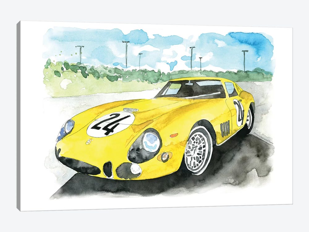 Yellow Sports Car by Mercedes Lopez Charro 1-piece Canvas Artwork