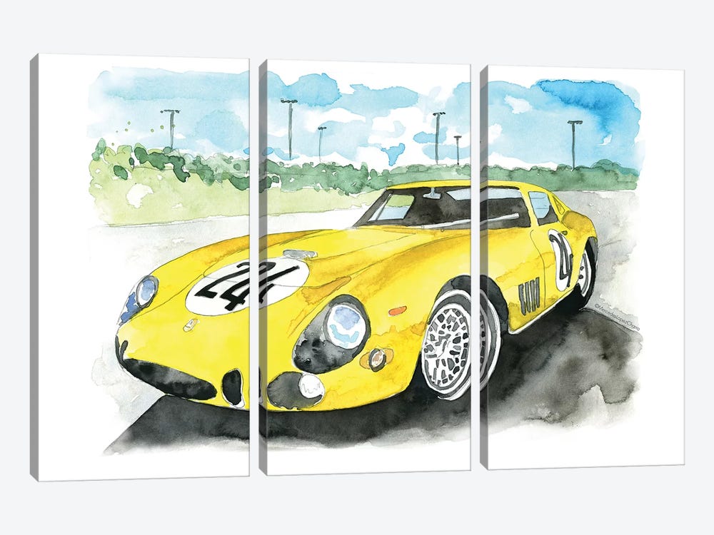 Yellow Sports Car by Mercedes Lopez Charro 3-piece Canvas Art