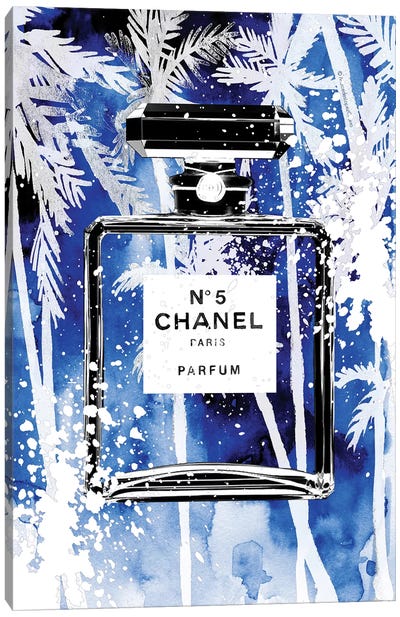 Blue Palms Chanel Canvas Art Print - Nineties Nostalgia Art