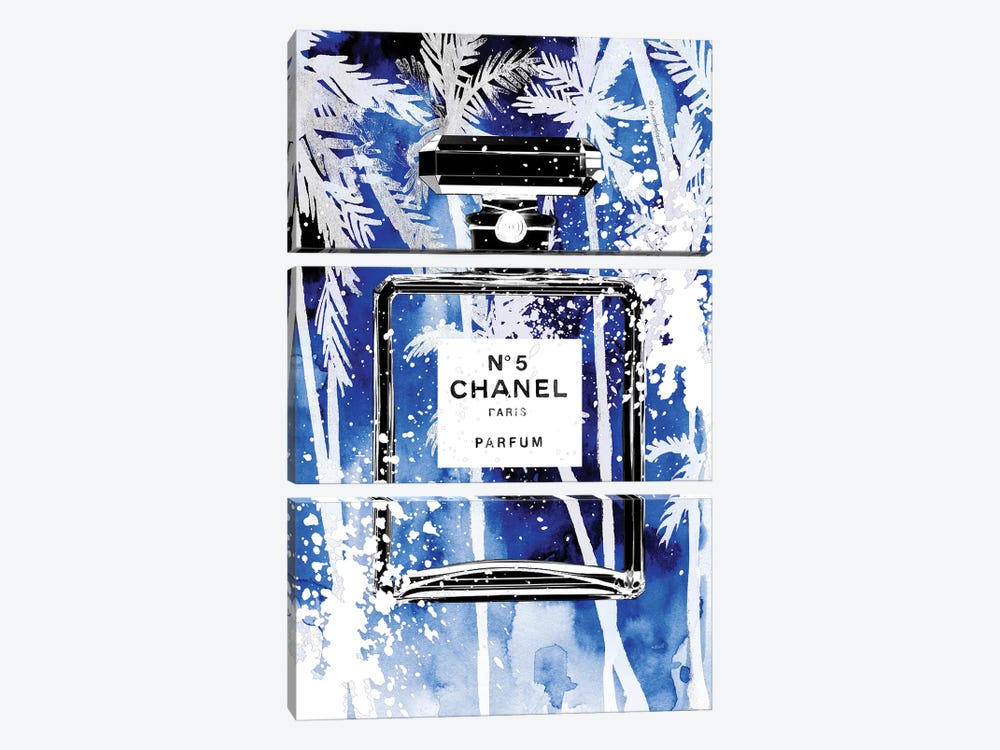 Blue Palms Chanel by Mercedes Lopez Charro 3-piece Canvas Wall Art