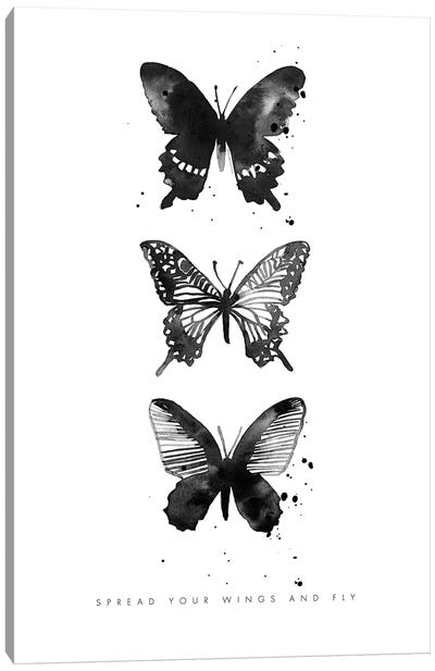 3 Inky Butterflys Canvas Art Print - Mercedes Lopez Charro