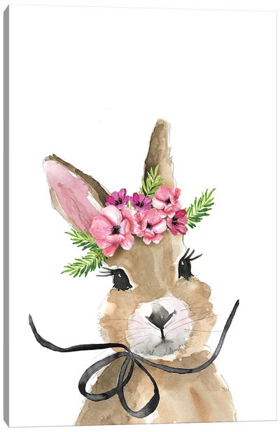Bunny Flower Crown Canvas Art Print - Rabbit Art