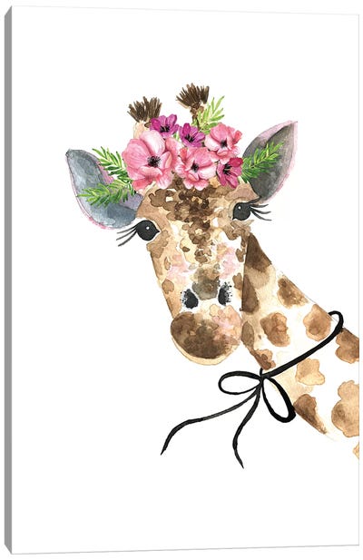 Giraffe Flower Crown Canvas Art Print - Mercedes Lopez Charro