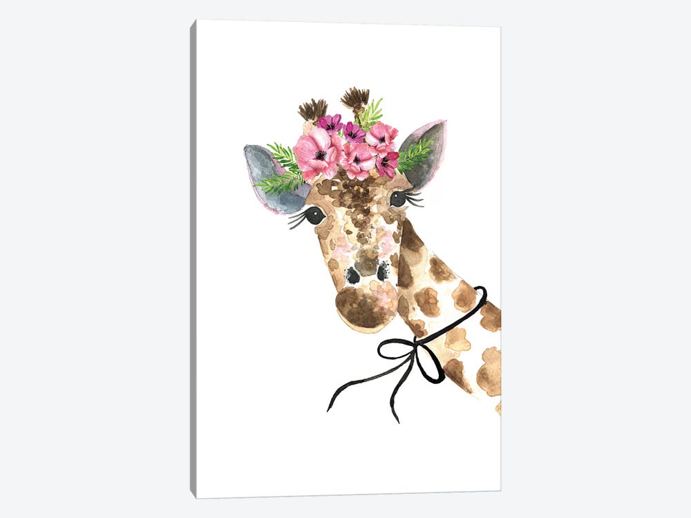 Giraffe Flower Crown by Mercedes Lopez Charro 1-piece Canvas Wall Art