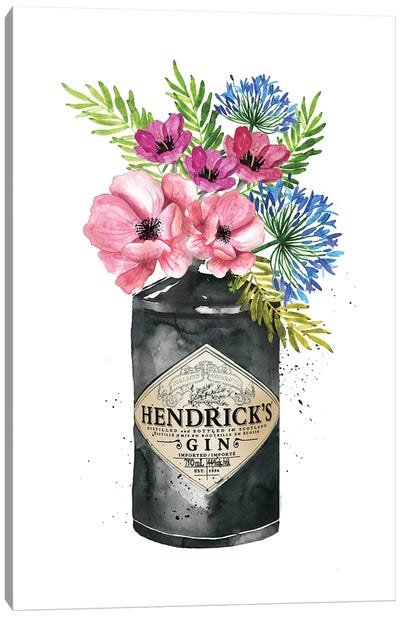 Hendricks Pink Flowers Canvas Art Print - Gin Art