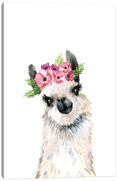 Lovely Llama Flower Crown Canvas Art Print - Mercedes Lopez Charro