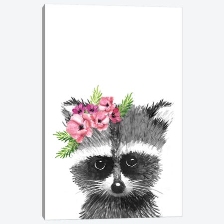 Racoon With Flower Crown Canvas Print #MLC154} by Mercedes Lopez Charro Art Print