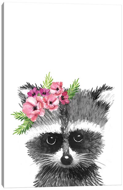 Racoon With Flower Crown Canvas Art Print - Nursery Room Art