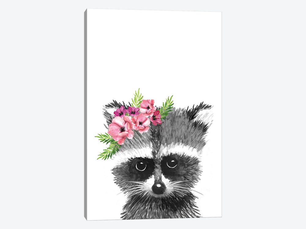 Racoon With Flower Crown by Mercedes Lopez Charro 1-piece Canvas Wall Art