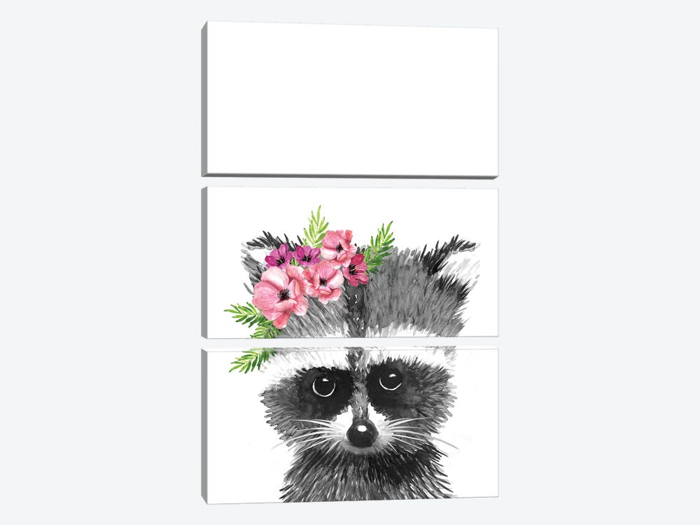 Racoon With Flower Crown by Mercedes Lopez Charro 3-piece Canvas Art
