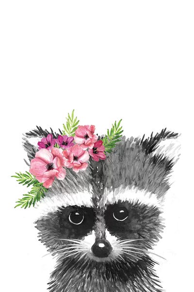 Raccoons: Racoon With Flower Crown by Mercedes Lopez Charro