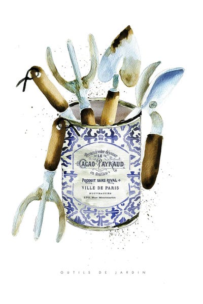 French Country Décor: Garden Tools In Vintage Can by Mercedes Lopez Charro
