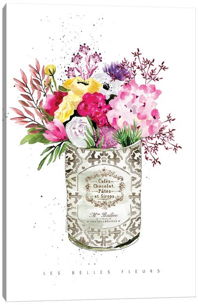 Pink Flowers In Vintage Can Canvas Art Print - Mercedes Lopez Charro