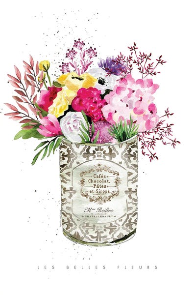 French Country Décor: Pink Flowers In Vintage Can by Mercedes Lopez Charro