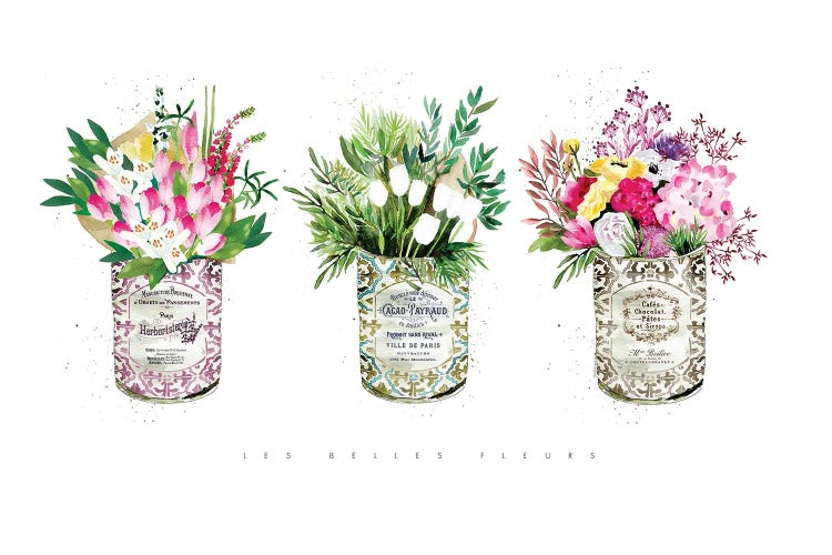 3 Vintage Cans With Mixed Florals