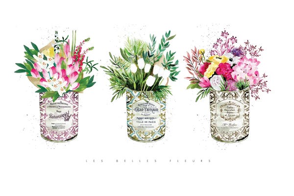 Gardening: 3 Vintage Cans With Mixed Florals by Mercedes Lopez Charro