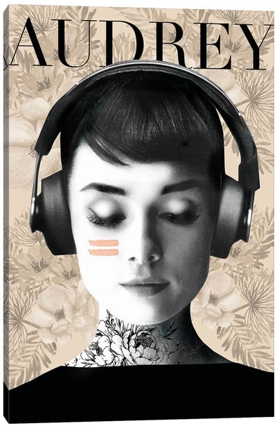 Audrey Headphones Canvas Art Print - Actor & Actress Art