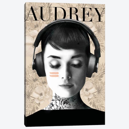 Audrey Headphones Canvas Print #MLC201} by Mercedes Lopez Charro Canvas Art