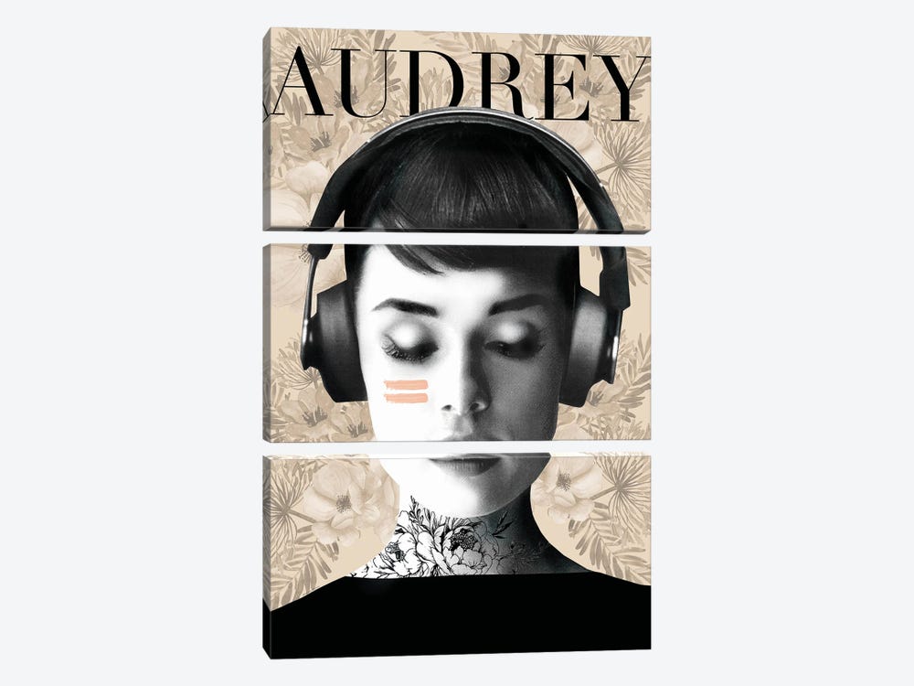 Audrey Headphones by Mercedes Lopez Charro 3-piece Canvas Wall Art