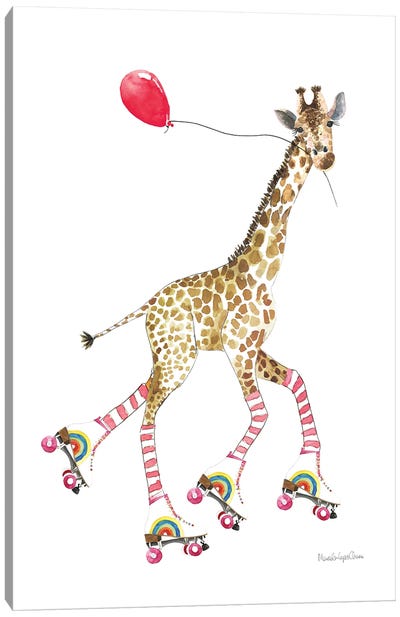 Giraffe Joy Ride II Canvas Art Print - Rollerblading & Roller Skating