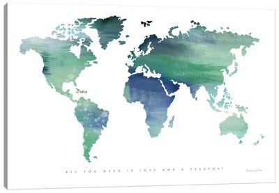 Passport To The World (Blue) Canvas Art Print - World Map Art