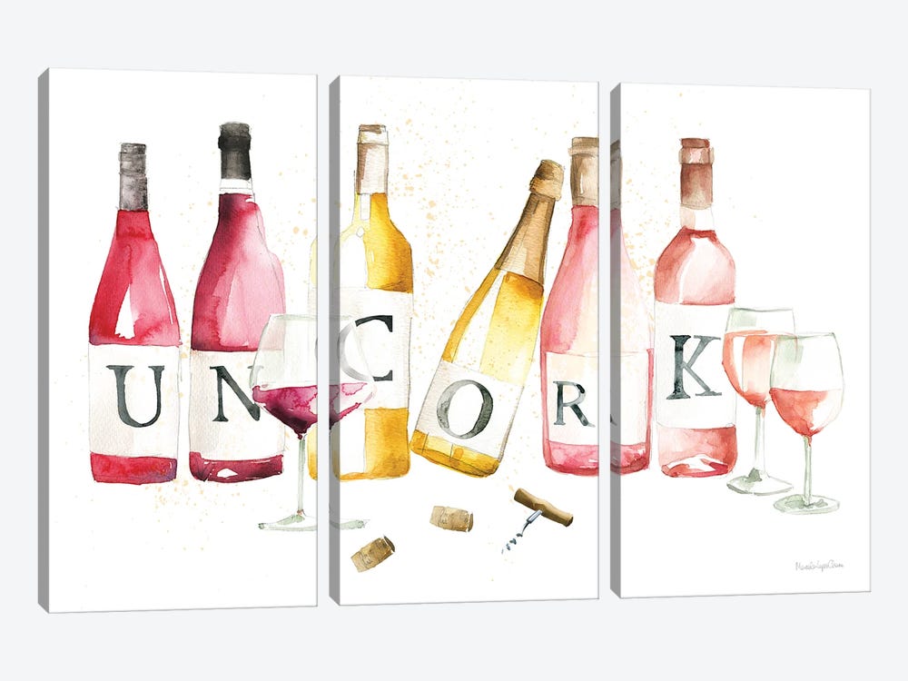 Pop The Cork XI by Mercedes Lopez Charro 3-piece Canvas Art Print